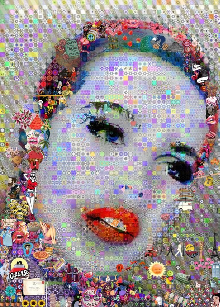 Original Celebrity Collage by John Lijo Bluefish | Pop Art Art on Canvas | Lipstick