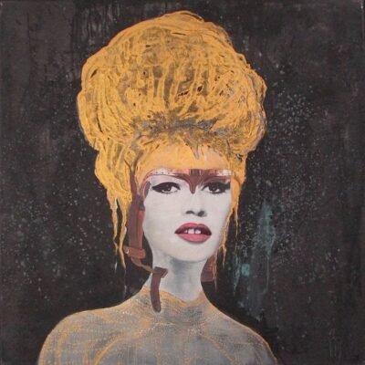 Original Pop Culture/Celebrity Collage by Marian Williams | Pop Art Art on Canvas | ' Casque d'Or 2 '