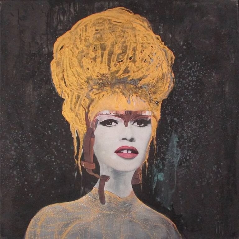 Original Pop Culture/Celebrity Collage by Marian Williams | Pop Art Art on Canvas | ' Casque d'Or 2 '