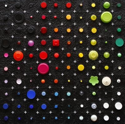 Original Abstract Collage by Herr Karl | Pop Art Art on Plastic | Caps And Dots