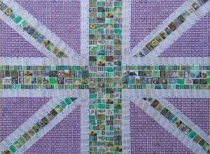 Original Abstract Collage by Gary Hogben | Pop Art Art on Canvas | Union Jack - Greens and Purple