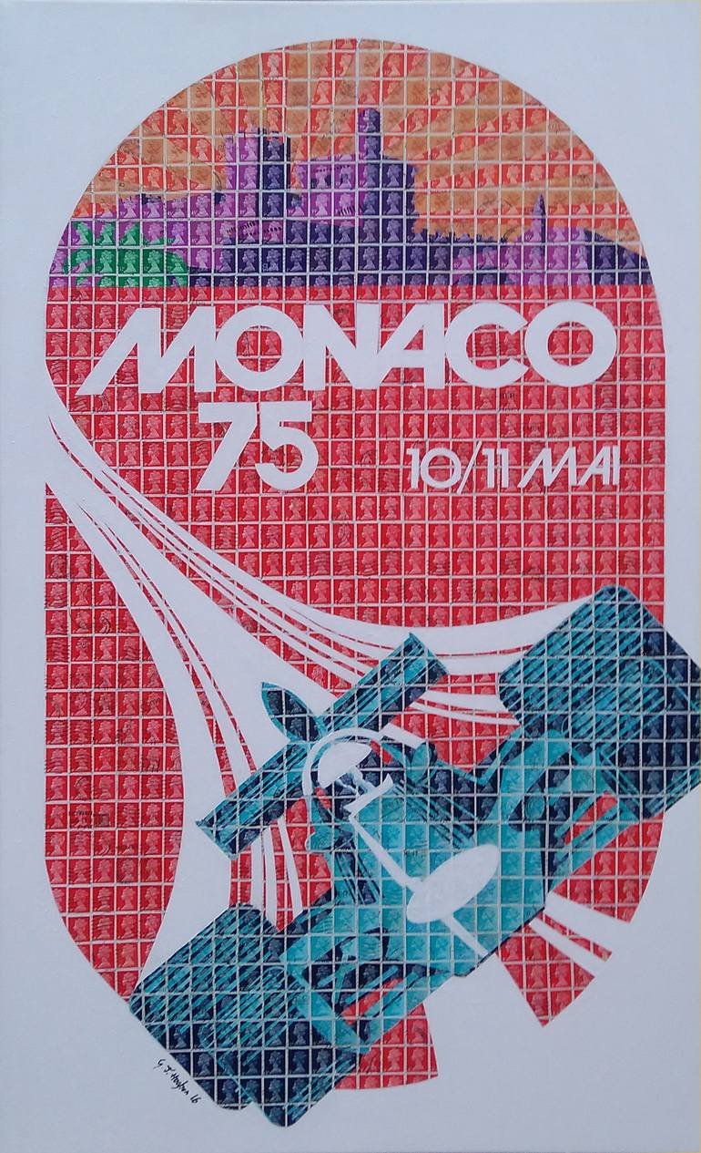 Original Automobile Collage by Gary Hogben | Pop Art Art on Canvas | Monaco 75