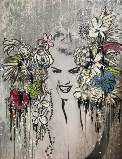 Original Pop Culture/Celebrity Collage by Tina Psoinos | Pop Art Art on Canvas | Madonna Floral 11A