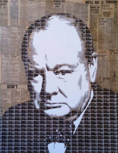 Original Political Collage by Gary Hogben | Pop Art Art on Canvas | Churchill - We'll see it through