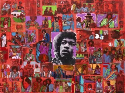 Original Music Collage by Peter Vigil | Pop Art Art on Canvas | Jimi - Kiss the Sky