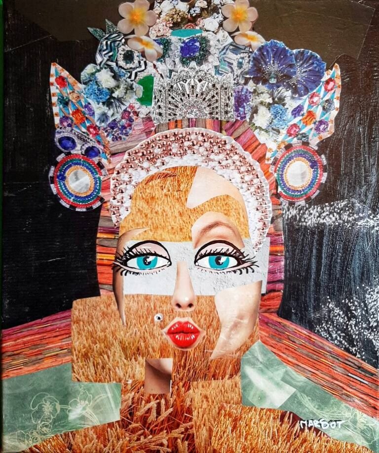 Original Women Collage by Margot G Delhomme | Pop Art Art on Canvas | Naive icon