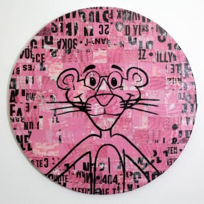 Original Cartoon Collage by Paslier Morgan | Pop Art Art on Paper | The Pink Panther paper Collage & the missing Ice T