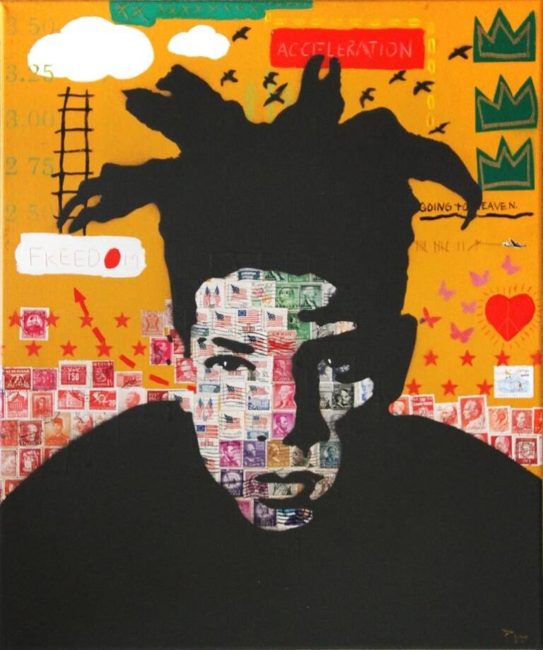 Original Portrait Collage by Pia Lilenthal | Pop Art Art on Canvas | Being Basquiat - The Sky is the Limit