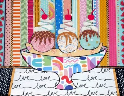 Original Food Collage by Jayne Somogy | Pop Art Art on Canvas | Banana Split Love