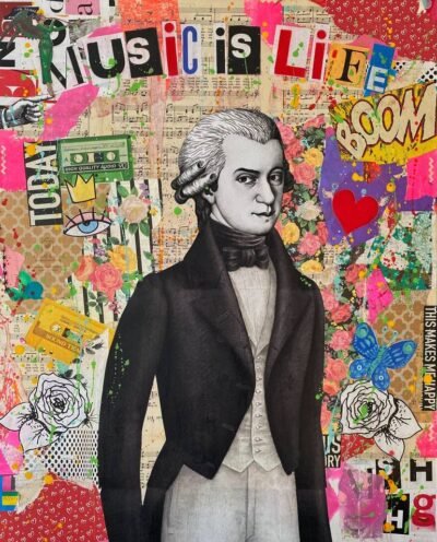 Original Popular culture Collage by Erika C Brothers | Pop Art Art on Canvas | Music is Life - Mozart