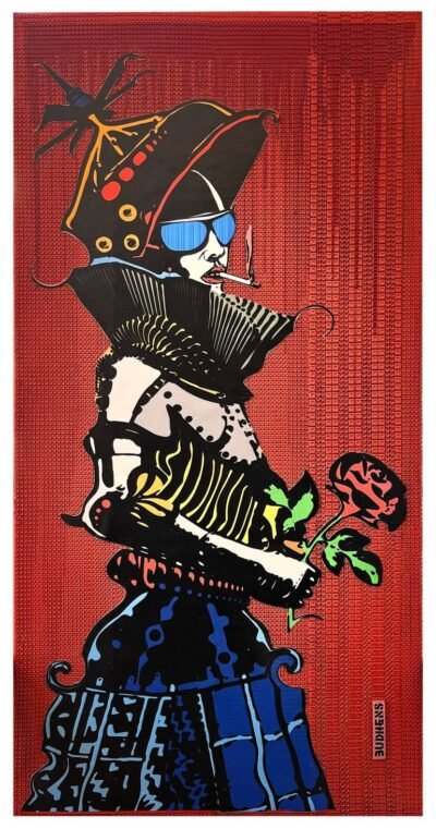 Original Fantasy Collage by Budhens Stencil Art | Pop Art Art on Plastic | LADY ARMOUR ORIGINAL