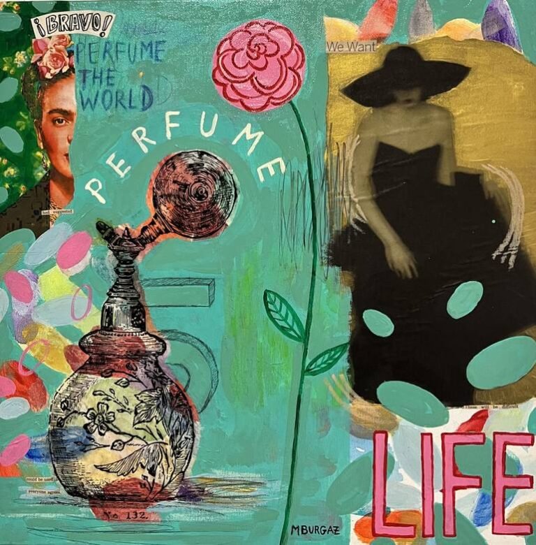 Original Popular culture Collage by Maria Burgaz | Pop Art Art on Canvas | Perfume Life