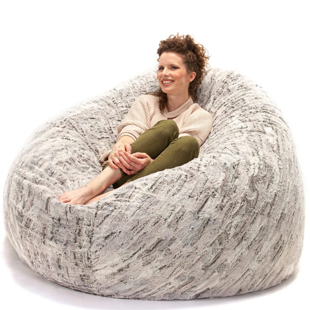 One Up Innovations Jaxx 6 Cocoon Faux Fur Bean Bag Chair in Silver Fox